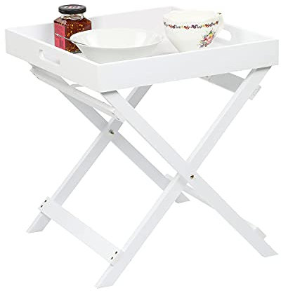 Taylor & Brown Wooden Folding Butler Tray Tables Portable Breakfast Dinner Serving Tray Side End Table for Living Room Hallway Bedroom Garden Terrace Balcony (White)