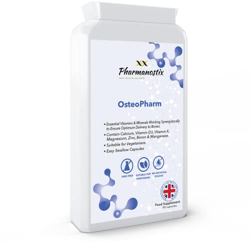Pharmanostix OsteoPharm Bone Support Formula - 90 Vegetarian Capsules - Maintain Bone Density - Calcium, Magnesium, Cooper, Boron, Zinc, Vitamin K2 Vitamin & D3 UK Manufactured to GMP Standards