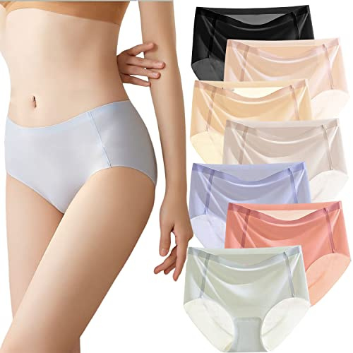 Lot de 7 slips taille haute transparents en maille ultra fine sans couture pour femme 7 couleurs, Taille XL :, XL