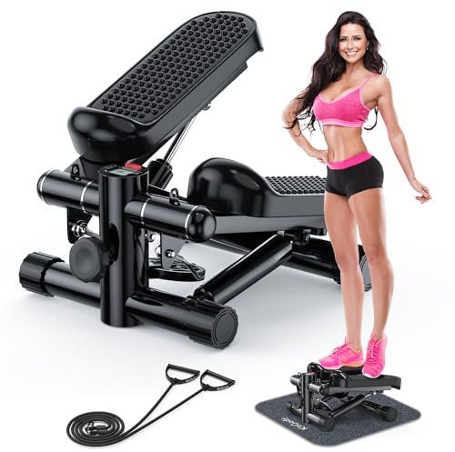KitGody Mini-Stepper für Übungen, Treppenstepper 150 kg Kapazität, Workout-Stepper für das Training zu Hause, Schrittmaschine mit Widerstandsbändern, Klavierschwarz