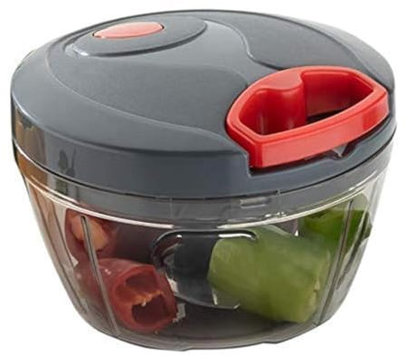 AARNAV Grey Manual Food Chopper | Pull String Food Chopper | Handy Chopper with 3 Stainless Steel Blades for Effortlessly Chopping Vegetables and Fruits for Your Kitchen (450 ml)
