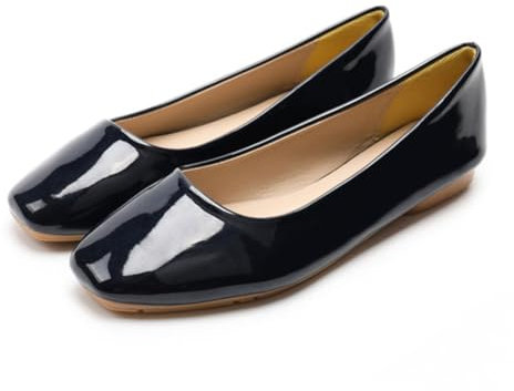 Rojeam Womens Flats Shoes Fold Up Pumps Ballet Flat Slip-on Ballerina Pumps Shoes Loafers Ladies Roll Up Shoes (Lacquer Navy, Size 2.5)