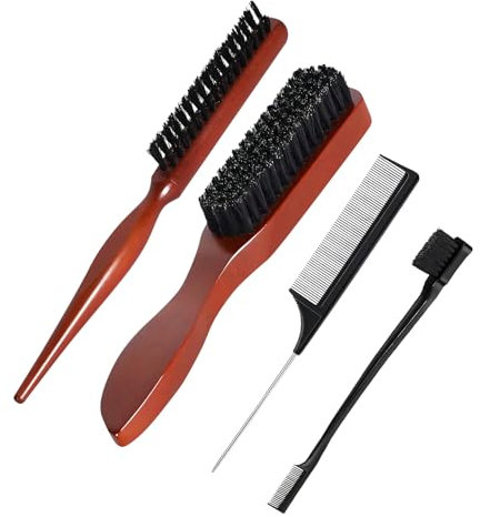 2 Pièces Brosse Poils Sanglier - Brosse Cheveux Poils de Sanglier avec Manche en Bois pour Sleek Look, Entretien Cheveux & Barbe Femmes Hommes
