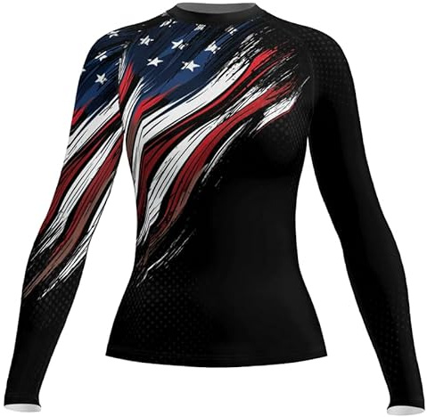 RASHNINJA Patriot Women BJJ Rash Guard Long Sleeve MMA Rash Guard Fightwear Jiu Jitsu Grappling Training (US, Alpha, Large, Regular, Regular, A2)