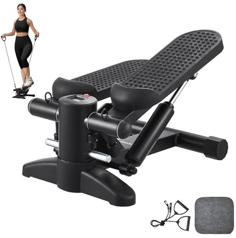 VEVOR Treppenstepper, Mini-Stepper, hydraulischer Fitness-Stepper mit Widerstandsbändern, Ganzkörper-Workout-Cardio-Gerät, Treppensteiger mit LCD-Monitor, 150 kg Tragkraft Schwarz 180–293 mm