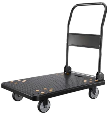 Transport Trolley, Ultra Quiet Push Flatbed Trolley, Folding Cart, Transporter, Cargo Car, Portable, Robust 4WD Trailer, Folding Trolley (Black)
