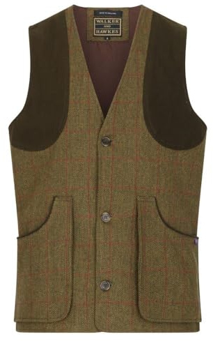 Walker and Hawkes Men's Derby Tweed Berston Waistcoat - Stylish Teflon-Coated Outerwear Vest with Moleskin Trim & Pockets, Red Stripe - Large