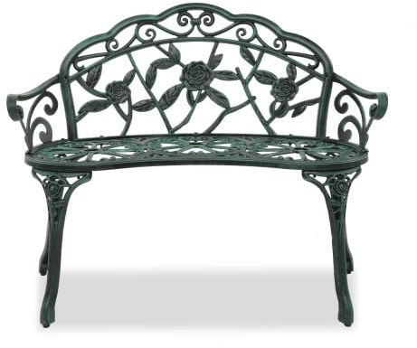 Bonnlo Banc Exterieur Jardin en Aluminium Moulé|Style Vintage avec Motif de Roses|Banquette,Bancs de Jardin Robuste pour Terrasse, Balcon et Patio|Vert Antique