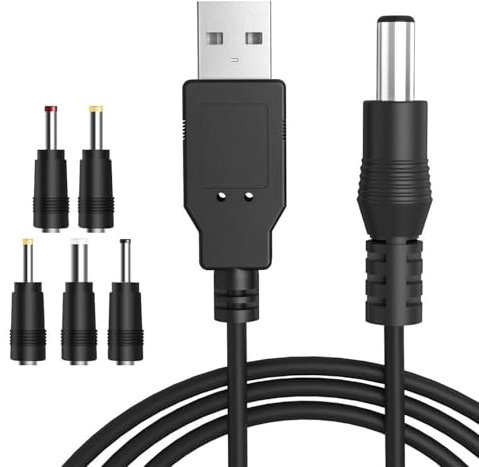 XIELBIS USB to DC Cable,5V Multi-function 1M USB Power Cable with 5.5x2.5mm,4.0x1.7mm, 3.5x1.35mm, 3.0x1.0mm,2.5x0.7mm Connectors for Laptops, Router, Bluetooth Speakers
