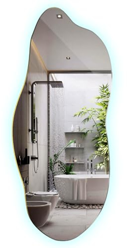Tulup Miroir pour Salle de Bain 40x90 cm Lumières LED sans Cadre de Maquillage avec Éclairage Lumière Froide Ondulée Style Irrégulier pour Entree Monté au Mur Forme Organique avec Bords Polis
