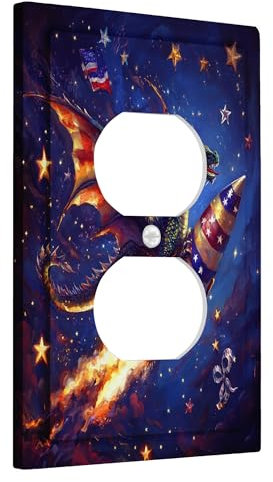 Fantasy Dragon Light Switch Cover Plates/Outlet Covers, Starry Night Sky Rocket Design for Wall Accents, Thermoplastic Wall Plates, Standard Size Single Duplex Outlet