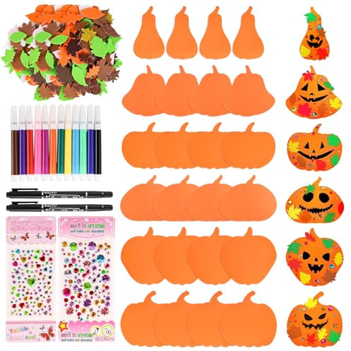 Trukafie Kit de bricolage citrouille 24 pièces pour enfants de 3 ans en mousse d'Halloween en mousse citrouille autocollants Halloween bricolage enfants pour Thanksgiving automne décoration de fête