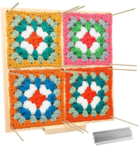Pilikoll Blocco di Blocco per Granny Square 30x30 cm Tappetino Lavorare a Maglia in Legno con 30 Perni in Acciaio Inox Blocchetto Quadrato in Legno per Piccole Parti a Maglia o Uncinetto