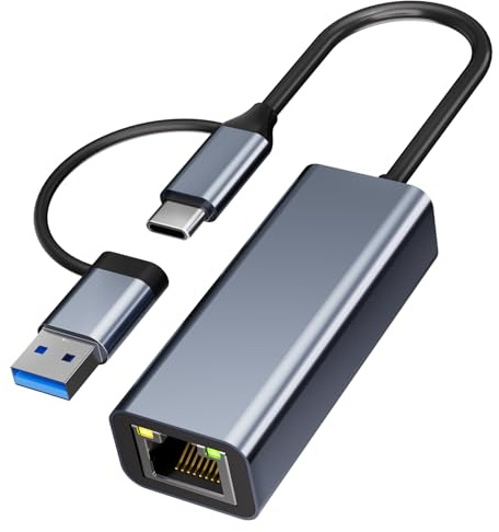 Adattatore USB Ethernet 1000Mbps,2 in 1 Adattatore Ethernet USB C,adattatore USb C EtherNet RJ45 1Gbps,adattatore eTher net USb,U Sb c ether net per MacBook,iPad,iPhone,Surface,Windows,MAC,IOS,Linux