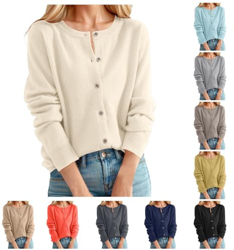 Cárdigan suave para mujer para otoño e invierno cuello redondo botones cachemira elegante liso manga larga suéter de punto ligero casual frente abierto ropa de abrigo