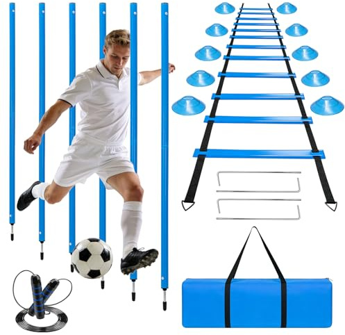 Lnopever Kit D'entraînement De Football Complet avec Corde à Sauter, Tapis d'exercice, échelle De Rythme, Bâton D'entraînement Agile pour Plus D'agilité Et De Vitesse