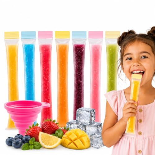 FREEZYPOP 150 Sachets Glace à l'Eau à Remplir Sans BPA – Sucettes Glacées Maison – Pour Jus de Fruits, Sirop, Smoothies, Yaourts Glacés – Entonnoir Inclus