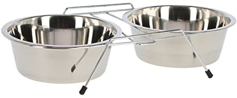 Kerbl Chien et Chat Gamelles Inox et Support 2x450 ml