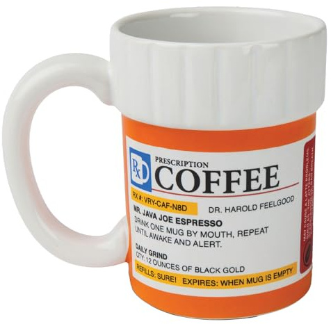 BigMouth Inc. Prescription Coffee Mug - Large Funny Prescription Coffee Cup - Unique Pharmacy Gifts - Hilarious Novelty and Gag Gifts for Doctor - Dishwasher-Safe Ceramic Pill Bottle Coffee Cup - 12oz