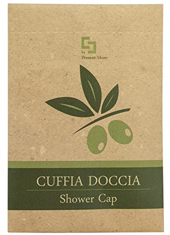 PRESENT-MORE - Cuffia Doccia Monouso 250 Pezzi - Linea Beauty Oil - Cuffia Doccia in Polietilene con Elastico - Packaging Ecologico in Stone Paper - Ideale per Hotel e B&B