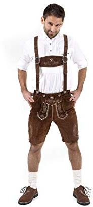Cuir Craft autentisk Lederhosen tysk bayersk Lederhosen oktoberfest choc brun kort längd, Choc brun, 48