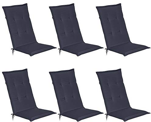 Beautissu 6er Set Gartenstuhlauflage 120x50x6 cm Loft HL Dunkelblau – Hochlehner Polster Auflage, Sitzpolster & Sitzkissen für Hochlehner Gartenmöbel - Weiche Stuhlauflage mit Schaumkern Füllung