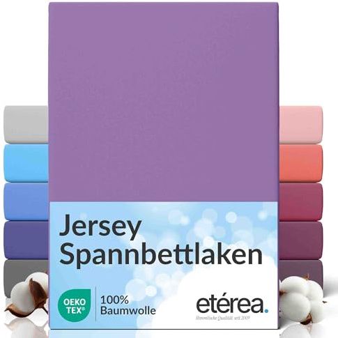 etérea Comfort Jersey Påslakan 100x200cm - 120x200 Oekotex Made in Green - 100% bomull, jersey, monterat lakan upp till 25 cm högt - lakan 100x200-120x200 cm Violett