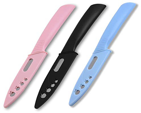 Fruit Knife, New Sharp and Durable Fruit Knife Set with Protective Cover, Suitable for Most Types of Vegetables and Fruits，3 Pieces (Pink, Blue, Black)