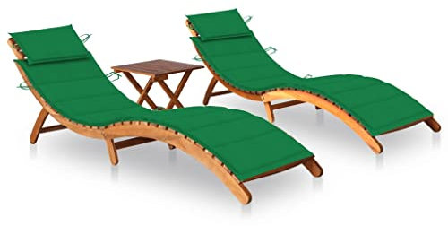vidaXL 2X Akazienholz Massiv Sonnenliege mit Tisch Auflagen Klappbar Gartenliege Holzliege Relaxliege Liege Strandliege Liegestuhl Gartenmöbel