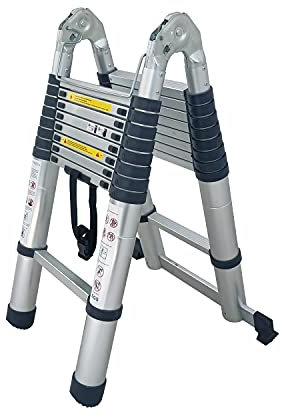 FP-TECH - SCALA TELESCOPICA IN ALLUMINIO PIEGHEVOLE PORTATILE ESTENSIBILE MULTIUSO SUPPORTA 150 KG CE EN131 (3.8 Metri)