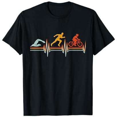 Vintage Triathlon Natation Vélo Course Triathlon Heartbeat T-Shirt
