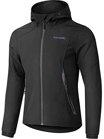KUTOOK Softshell-jacka herr, vattentät vinterjacka, cykeljacka, vindjacka, funktionell jacka, övergångsjacka, vinter, vandringsjacka, ventilerande, softshell-jacka, utomhusjacka, cykeljacka, löparjacka, HC007, svart, L