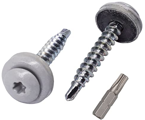 Viti Torx per coperture metalliche 4,8 x 35 mm, viti autoperforanti verniciate con rondelle EPDM, vite per lamiera (250, alluminio bianco RAL 9006)