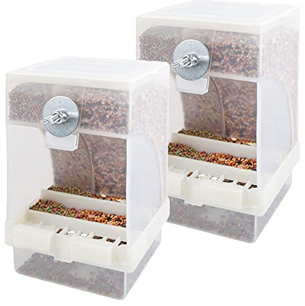 2-Pack No-Mess Automatic Bird Feeder Parrot Feeder Cage Accessories Supplies for Feeder Integrated Automatic Box Parakeet Canary Cockatiel Finch (2pcs)
