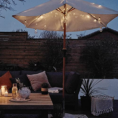 MiniSun | IP44 Rated Battery Operated Outdoor Garden Decorative Integrated Warm White LED Festoon Clear Globe Parasol Lights | Outdoor Lights & Home/Garden Improvements Essential |