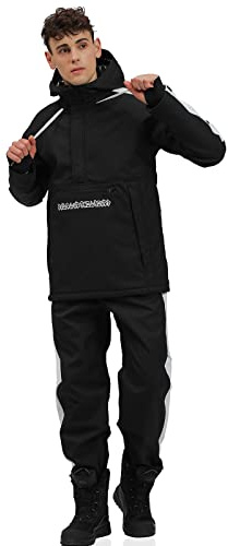 Men's Ski Jacket and Pants Set Waterproof Ski Suits Windproof Insulated Snowsuit Hooded Snowboard Jacket for Winter Sports Black-S