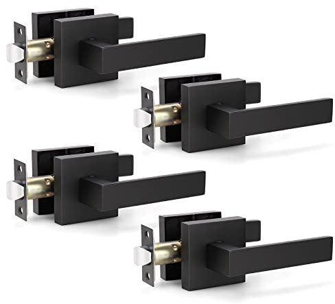 KNOBWELL Matte Black Door Handles 4 Pack, Levers Passage Door Knobs, Interior Door Handles for Closet/Hallway, Reversible for Left and Right