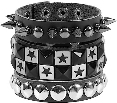 MILAKOO Punk Lederarmband breit für Herren schwarzer Sterne Nieten Gewebtes Armband Männer 3pcs