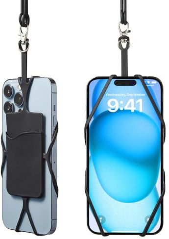 Kinizuxi 2 Packs Cell Phone Lanyard Crossbody Adjustable Neck Phone Holder with Card Pocket, Universal Silicone Neck Strap Phone Lanyards for Around the Neck Compatible with Most Smartphones