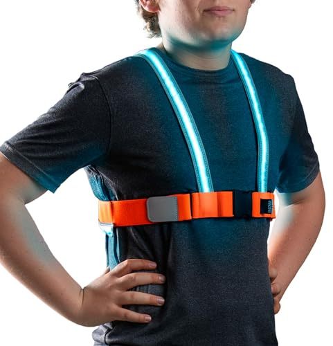 noxgear TracerJr - Child Illuminated and Reflective Safety Vest - Durable, Weatherproof and Highly Adjustable - Rechargeable, 12 Hour Battery Life for Biking, Playing or Any Outdoor Adventure (Large)