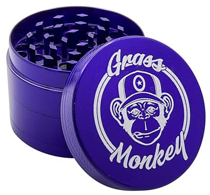 Grass Monkey® Basic Metal Grinder – 4 pezzi, Ø 5,5 cm, viola – Robusto macinino per erbe con colino per polline e pala, compatto e durevole