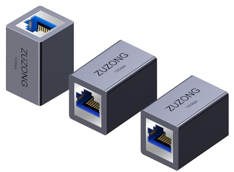 ZUZONG 10GB RJ45 Coupler Ethernet Coupler, 10Gbps in Line Coupler for Cat8/Cat7/Cat6a/Cat6/Cat5e/Cat5 Ethernet Cable Extender Adapter for PC Router Modem PS5 Xbox Female to Female (3 PCS