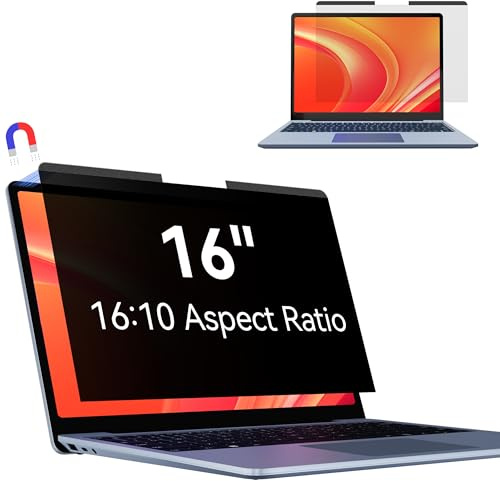 Makinda Magnétique Filtre de Confidentialité 16 Pouces 16:10, Filtre Ecran pour Ordinateur Portable avec HP/Dell/Acer/Lenovo/Thinkpad/Envy, Amovible Anti-Lumière Bleu Protection Ecran PC Laptop
