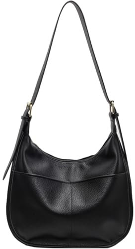 KESUDE Umhängetasche Damen Mittelgroß, PU Leder Schultertasche Handtasche Vintage Beuteltasche Tote Bag Tragetasche Hobo Große Kapazität mit Reißverschluss für Schule Büro Arbeit Uni, Schwarz