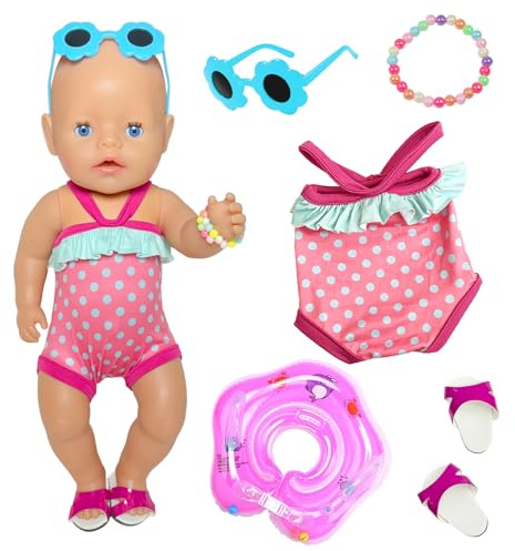 Set di 5 costumi da bagno per bambole, 14 – 18 pollici, set da nuoto estivo per bambole, 43 cm, abbigliamento e accessori per bambole da 35 – 45 cm