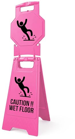 Berry Cartello di avvertimento per pavimenti bagnati, colore rosa, altezza 100 cm, cartello di sicurezza pieghevole autoportante per uso commerciale, lavagna di sicurezza per pavimenti in plastica su