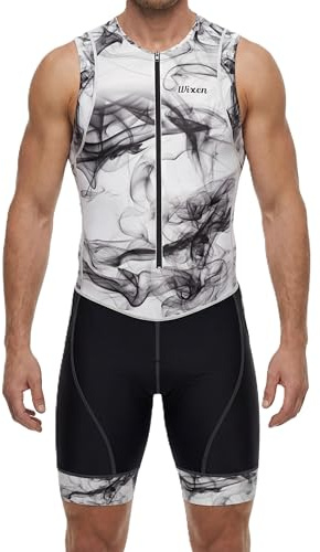 Wixen Men’s Triathlon Suit –Breathable & Padded Tri Suit for Swim, Bike & Run | Race Day Gear for Triathletes - Smoke - 3XL