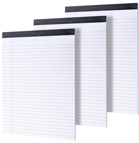 YUNZT 3 Pack Legal Pads 8.5 x 11, Notepads 8.5 x 11 Inch, 30 Sheets/Pack,White Note Pads Clear Print Writing Pads,Wide Ruled Legal Notepads,Lined Paper Pads,Sturdy Back for School,Home,Office,Business
