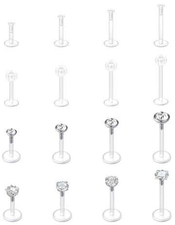 AVYRING 16G Bioflex Unsichtbare Stecker, Lippenpiercing Medusa, Nasenpiercing, Ohrpiercing für Tragus, Helix, Conch, Labret Retainer, Frauen Männer 6mm/8mm/10mm/12mm, Mischstile, 16 Stück