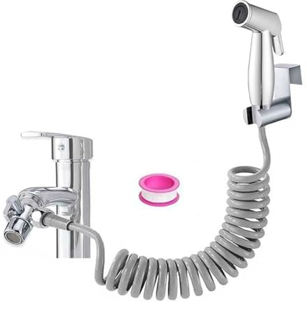 Bidet ABS Handbrause Set, Baby-Stoffwindel-Ssprühset mit Wasserhahn-Spender, Federschlauchhaken M22 x M24 Wasserhahnspender,Badezimmerhygiene und Windelreinigung